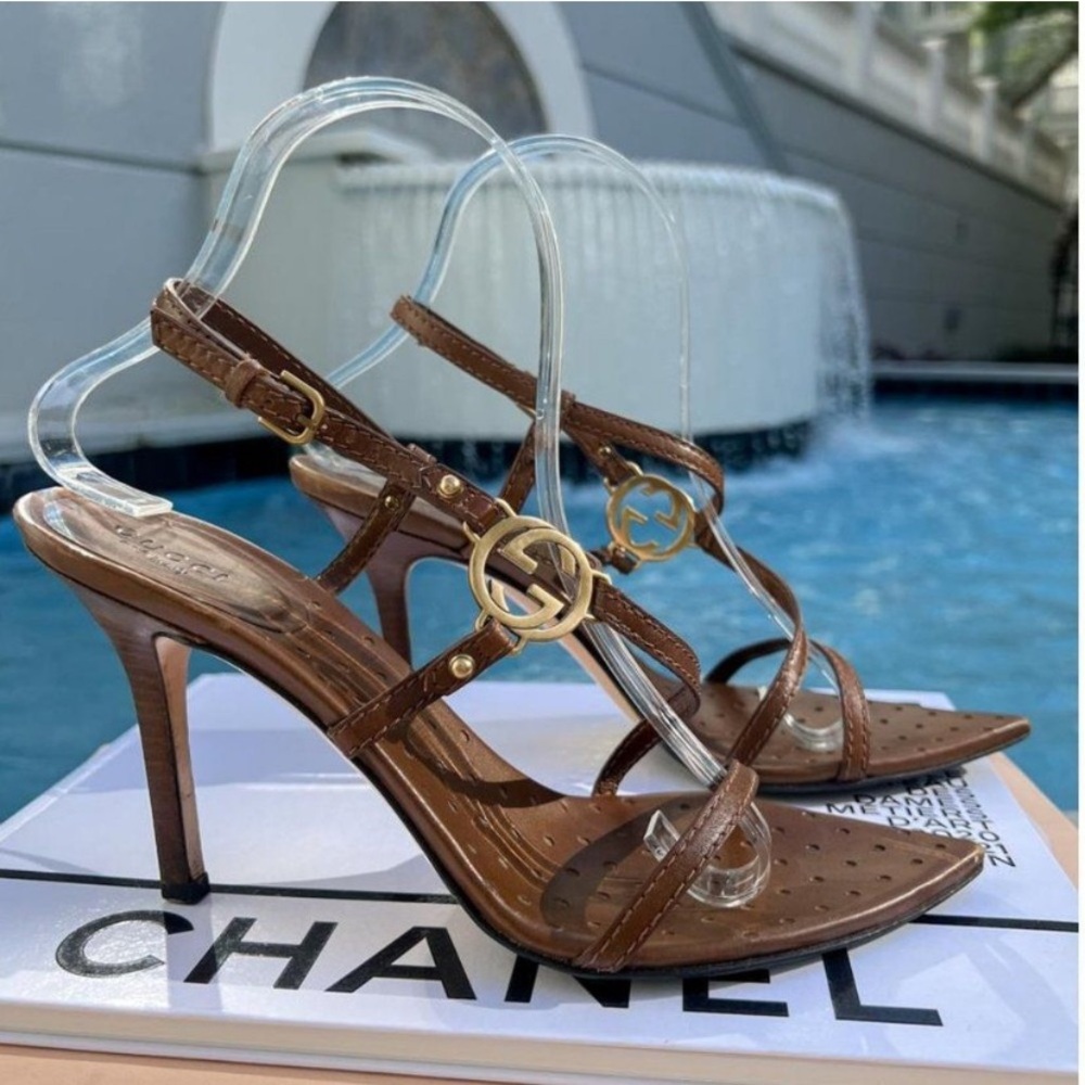 Gucci Strappy Sandal High Heeled Shoes Size 9B Brown